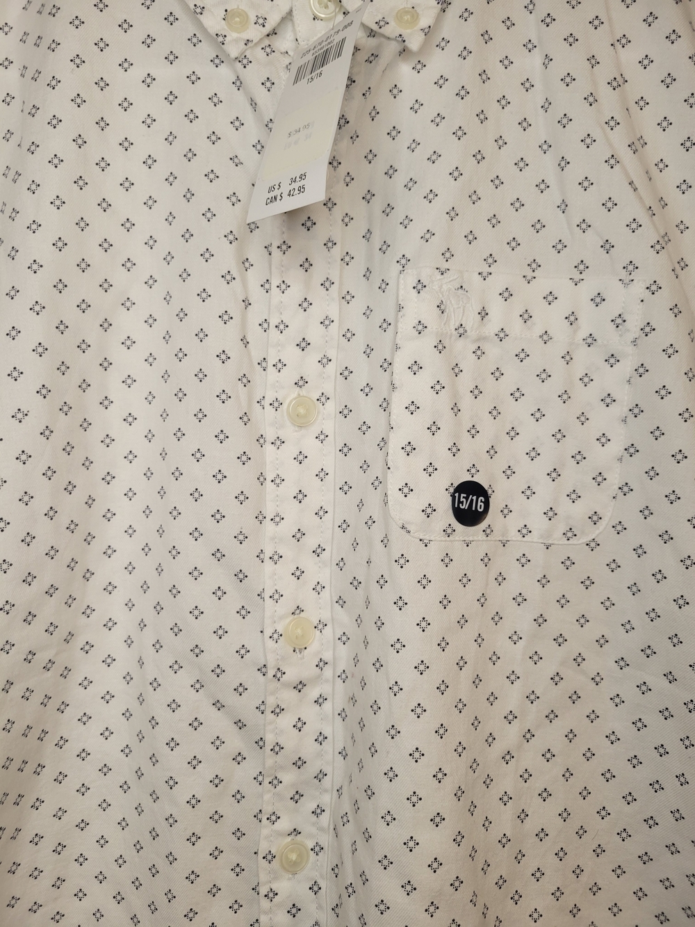 Abercrombie Kids Short Sleeve White Patterned Button-Up Shirt - Picture 3 of 8